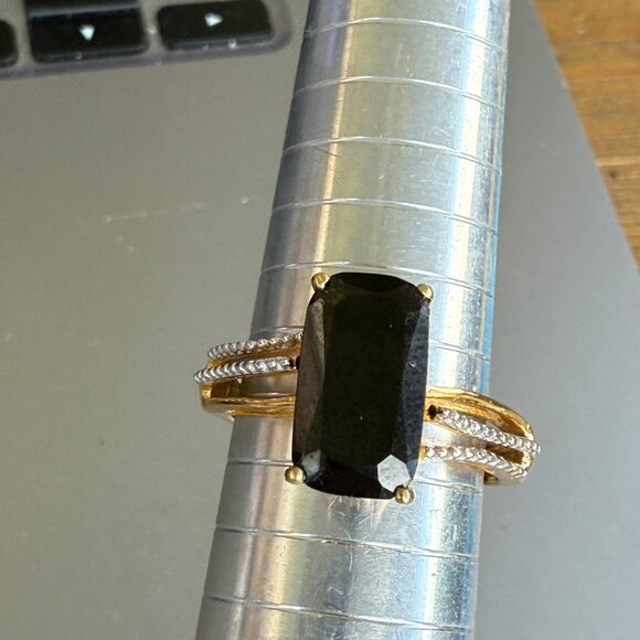 Rectangular Black Stone Gold Plated Sterling Silver Size 10 - Picture 5 of 6